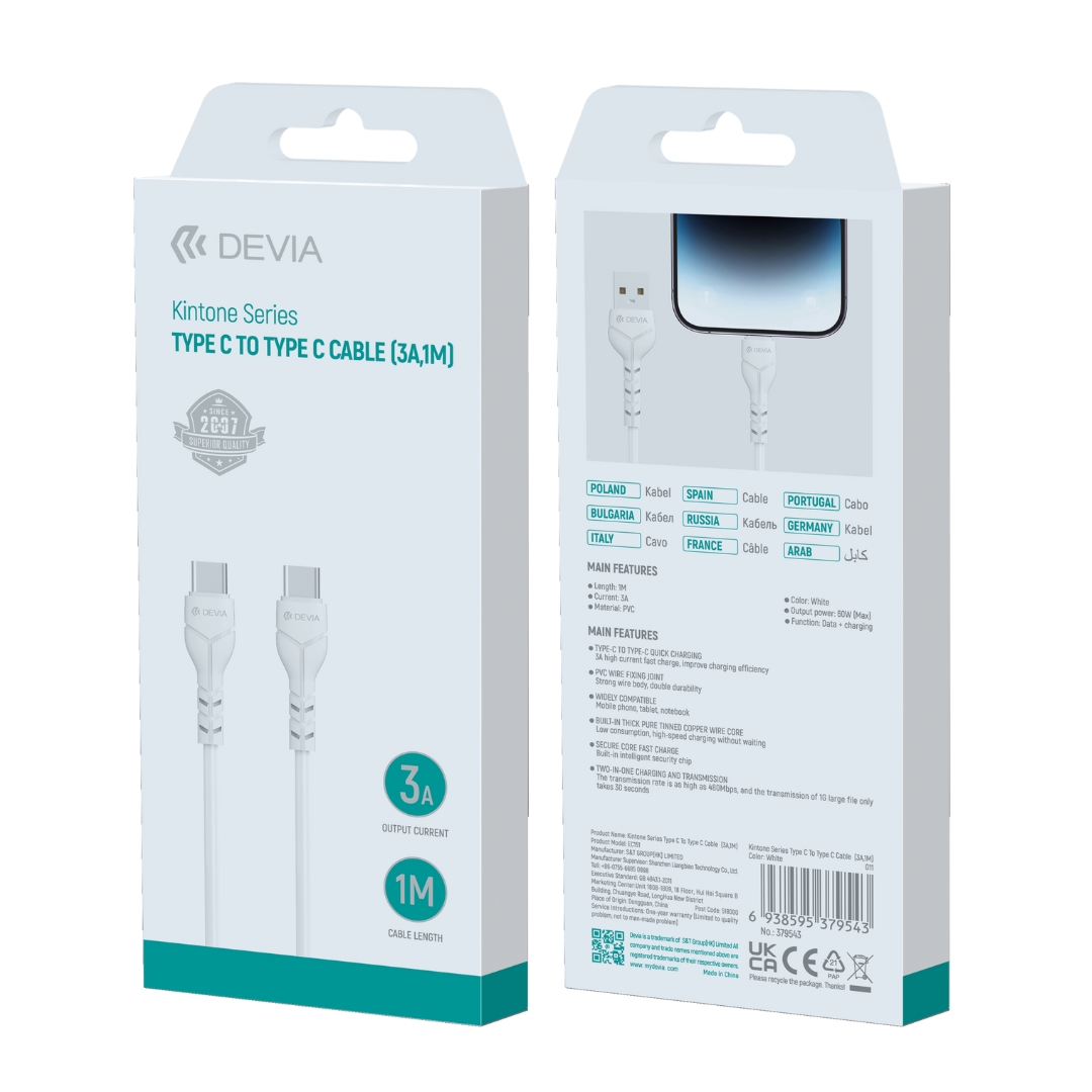 KINTONE SERIES CABLE para TYPE C TO TYPE C (3A,1M)